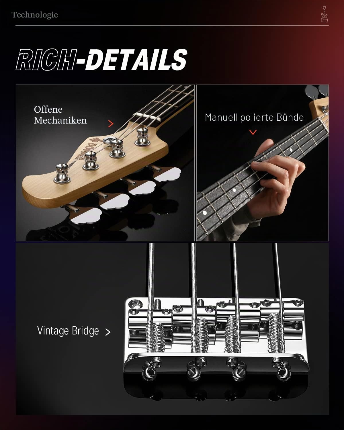 Donner E Bass Gitarre Anfänger Set, 4 Saiten P-Stil Bass Gitarren in voller Größe Elektrobass mit Gitarrentasche, Gitarrengurt und Gitarrenkabel (Schwarz)
