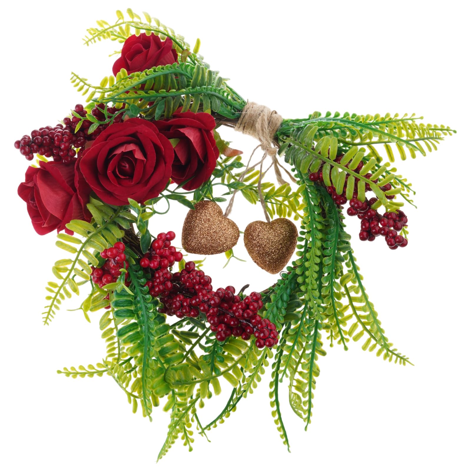 Tfaoys B Of 2/1 Romance Farmhouse Valentine Heart Wreaths Featuring Gold Ells And Fabric Flowers For Festive Decor Romance Farmhouse Valentine Heart Wreaths
