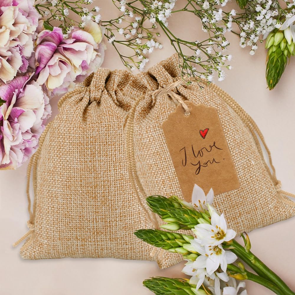 Woreczki z juty ze sznurkiem do ściągania, 30 sztuk, 10 x 14 cm, małe woreczki z juty, 30 kartek DIY, woreczki na prezent, torebki na biżuterię, kalendarz Ramadan, dekoracja bożonarodzeniowa