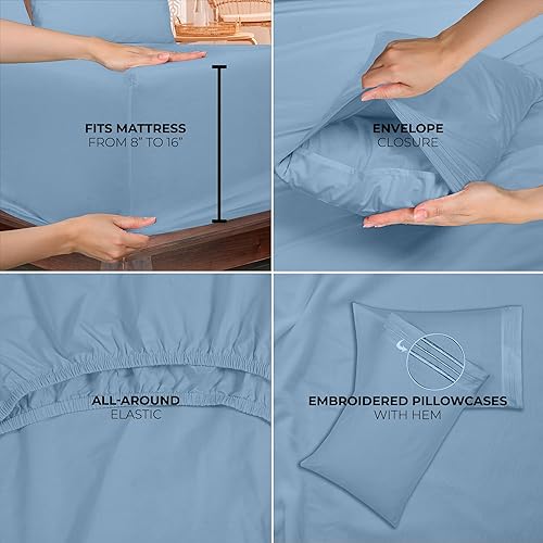 Miniatura 8 de ROYALE LINENS Juego de sábanas individuales de 3 piezas, microfibra suave cepillada de 1800 hilos, 1 sábana bajera y 1 sábana encimera, 1 funda de