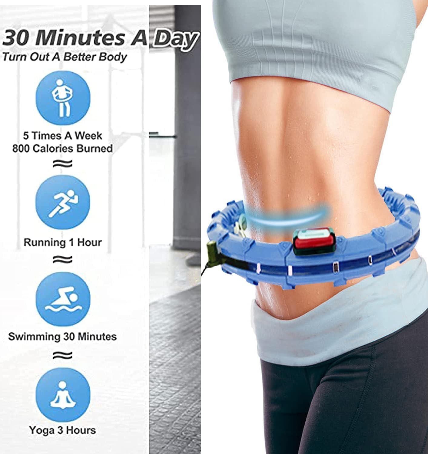 KUWAN Smart Fitness Reifen mit Zähler, Smart Hoola Hoop Reifen für Erwachsen & Anfänger 24 Knoten Bewegliche und Verstellbare für Gewichtsverlust und Fitness