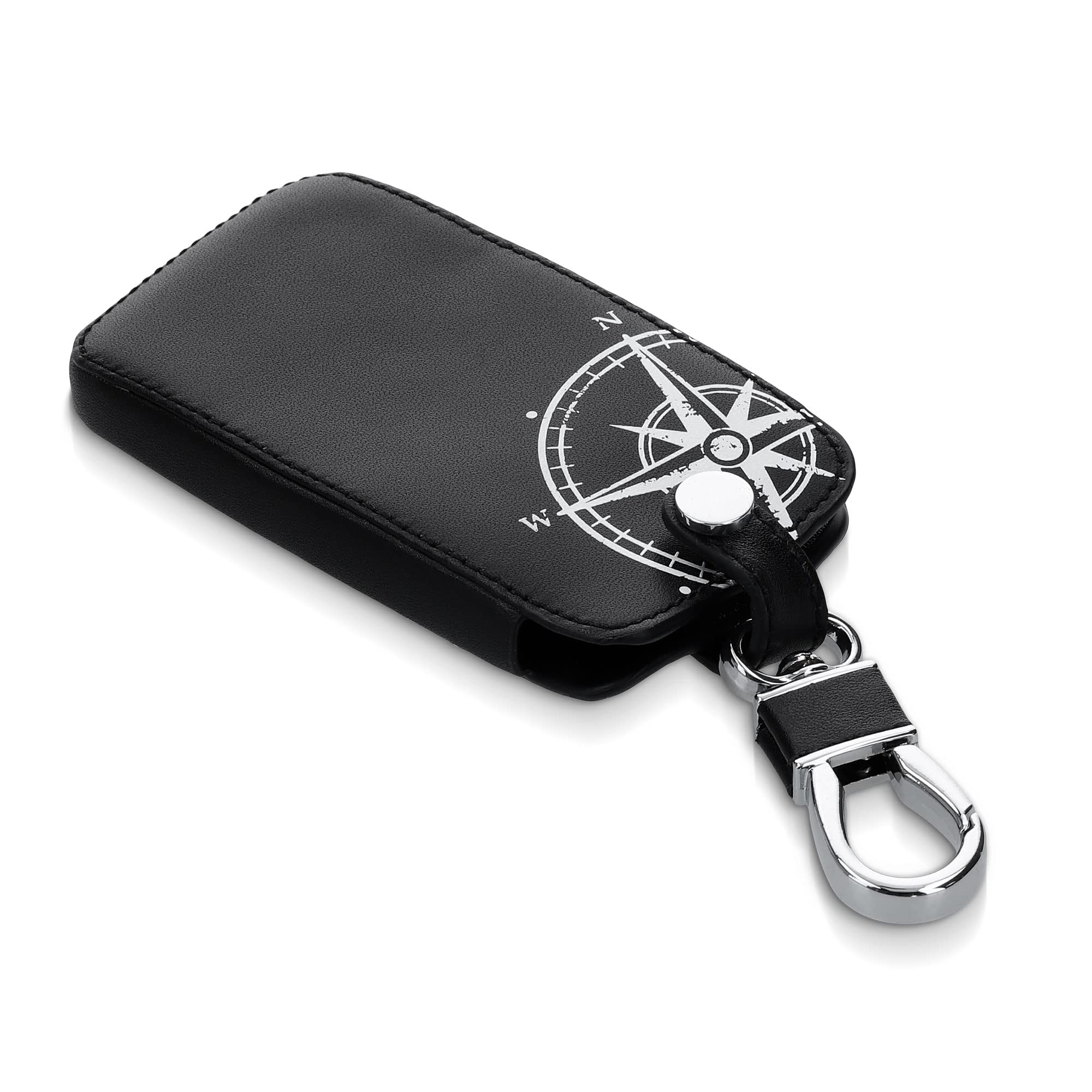 kwmobile Accessoire Clé de Voiture Compatible avec Renault Smart Key 4-Bouton (Keyless Go Uniquement) - Coque de Protection en Simili Cuir - Boussole Blanc-Noir - 5