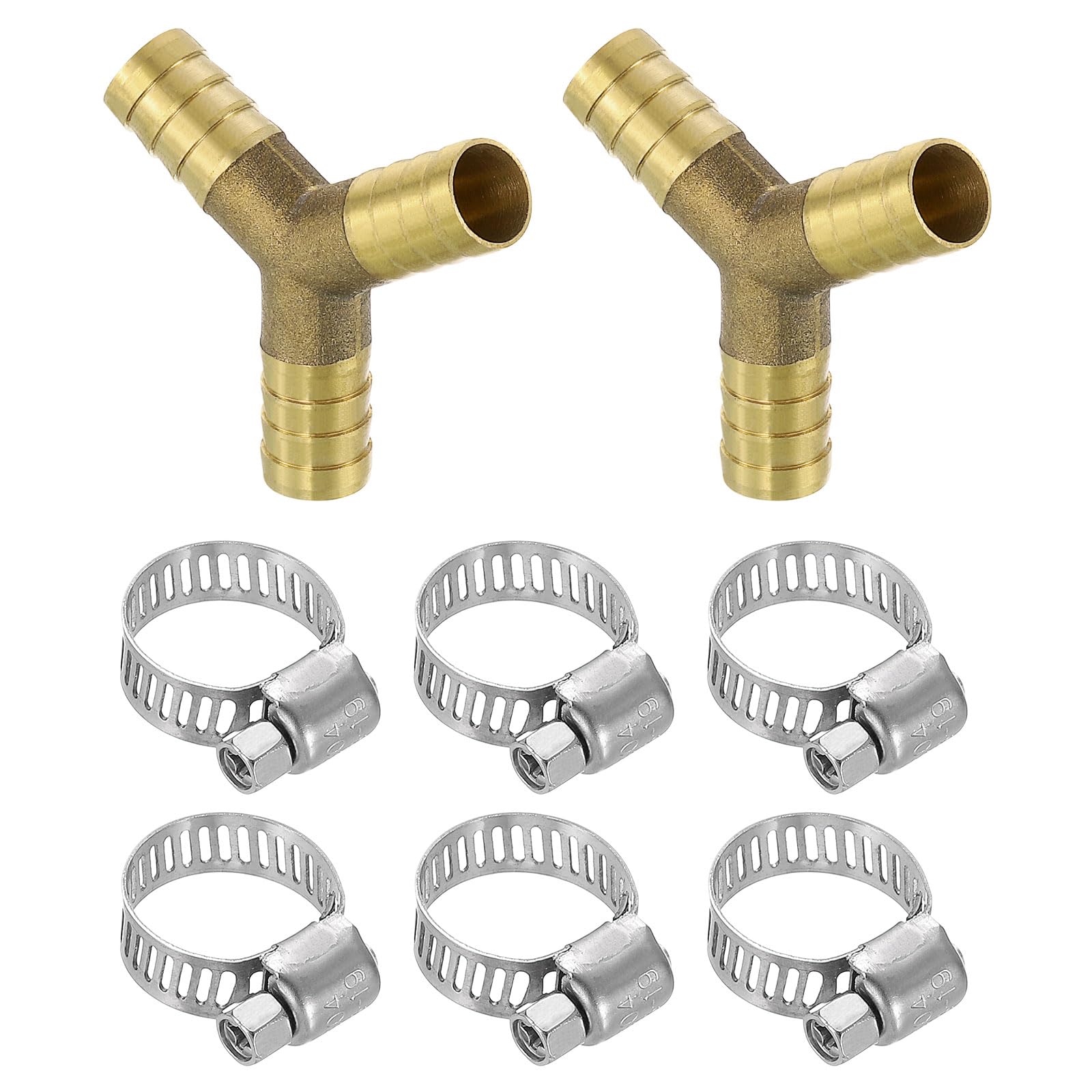 uxcell 2pcs Brass Hose Barb Fittings, 3-Way Y-Shaped 1/2" Barbed x 1/2" Barbed x 1/2" Barbed Hose Reducer, Brass Barb Fitting Reducer with 6pcs Hose
