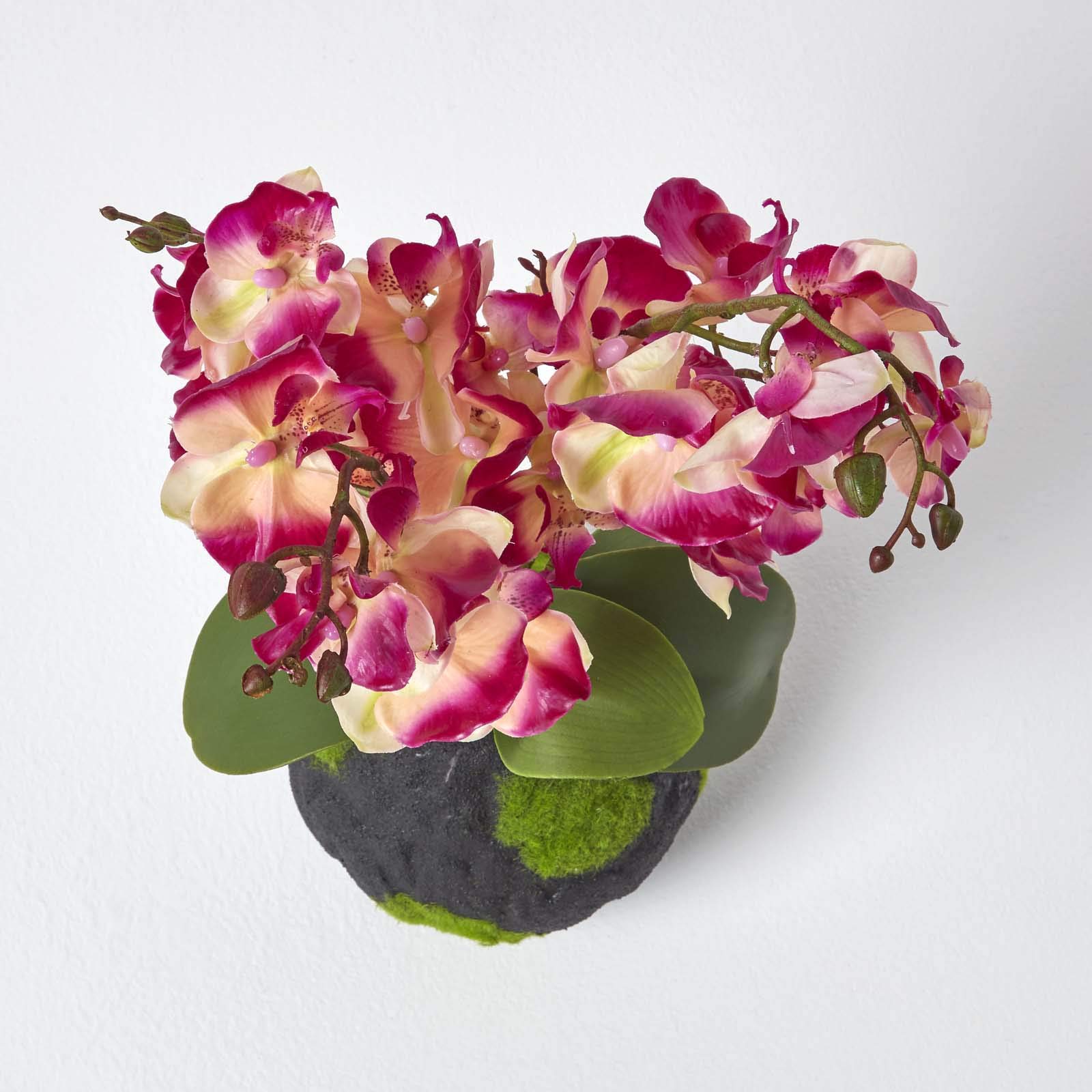 HOMESCAPES Grande Orchidée Artificielle Rose en Motte Effet Mousse 60 cm