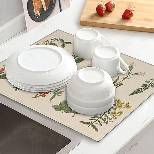 Miniatura 6 de Tapete de secado de platos de plantas para encimera de cocina, tapete grande de secado de platos de microfibra para platos, absorbente, reversible,
