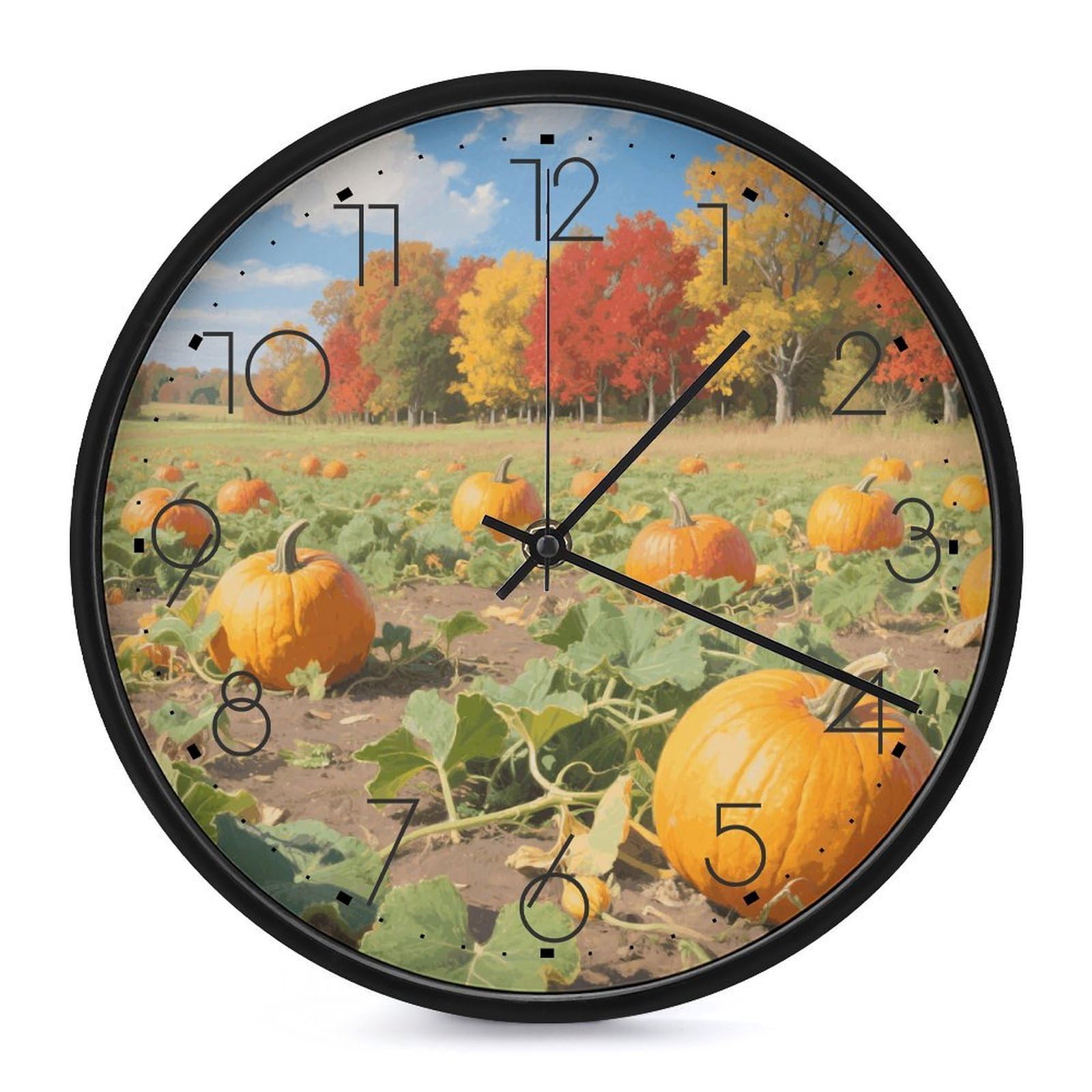 DWVTSLH Fall Pumpkin Patch Wall Clock 10 Inch Silent Non-Ticking Modern Clocks Battery Operated - Decorative Wall Clocks for Bedroom Living Room Kitchen Office Wall Decor Gift Idea