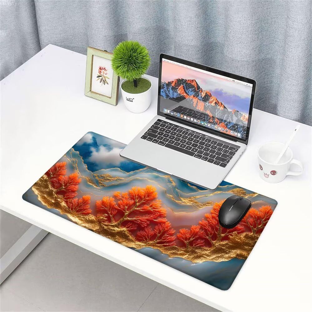 Tappetino Mouse Gaming xxl Accessori Scrivania Ufficio Colore arancione Albero Grande Tappetino Mouse e Tastiera Sottomano da Scrivania 1200x600x3mm Base Antiscivolo, per PC Laptop Studio Casa d-232