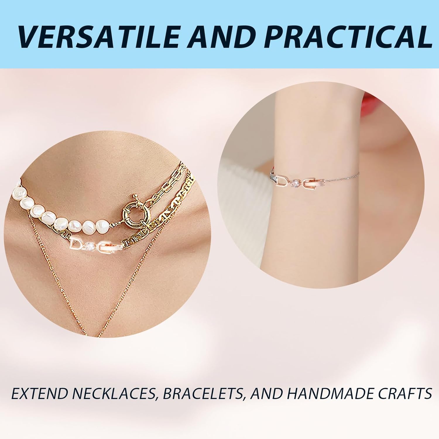 3pcs Necklace Bracelet Extenders - Gold/Silver/Rose Gold Plated Crystal Rhinestone Foldover Clasp Set - Jewelry Making Extensions - Image 4