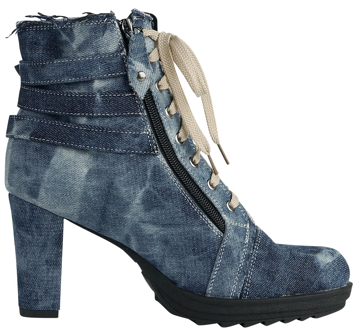 Rock Rebel by EMP Damen blaue High-Heels aus Jeans-Stoff im Used-Look