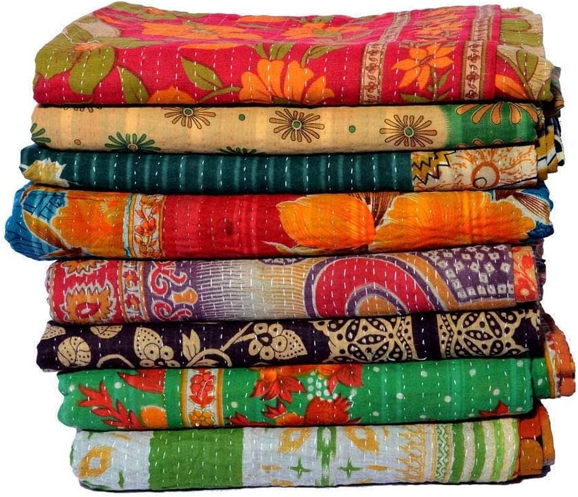 Royal Craft Wholesale Lot Of Indian Vintage Kantha Quilt Handmade Throw Reversible Blanket Bedspread Cotton Fabric Bohemian Quilt (10)