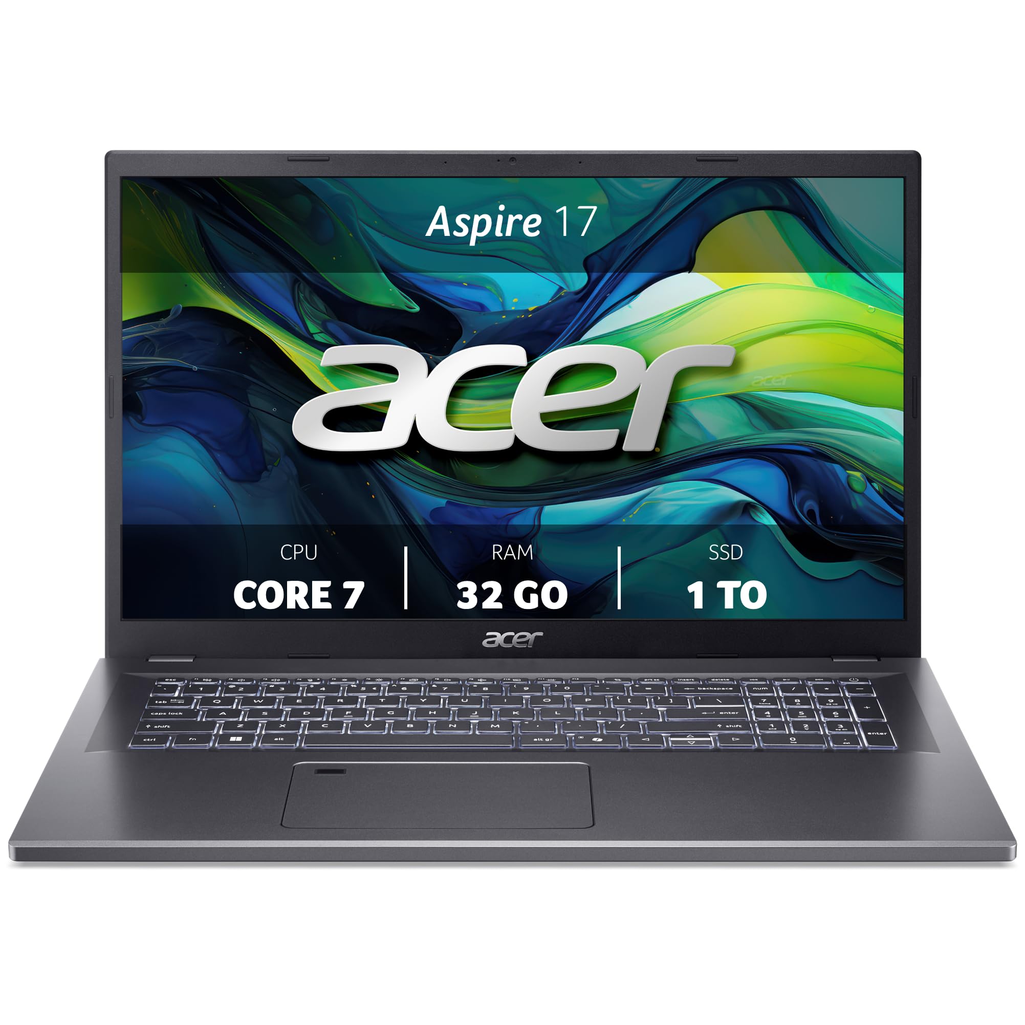 Acer Aspire 17 I Ordinateur Portable I 17.3 Pouces Full HD I Intel Core 7 150U I 32 Go RAM I 1TB SSD I Intel Graphics I Windows 11 Home I Gris I A17-51M