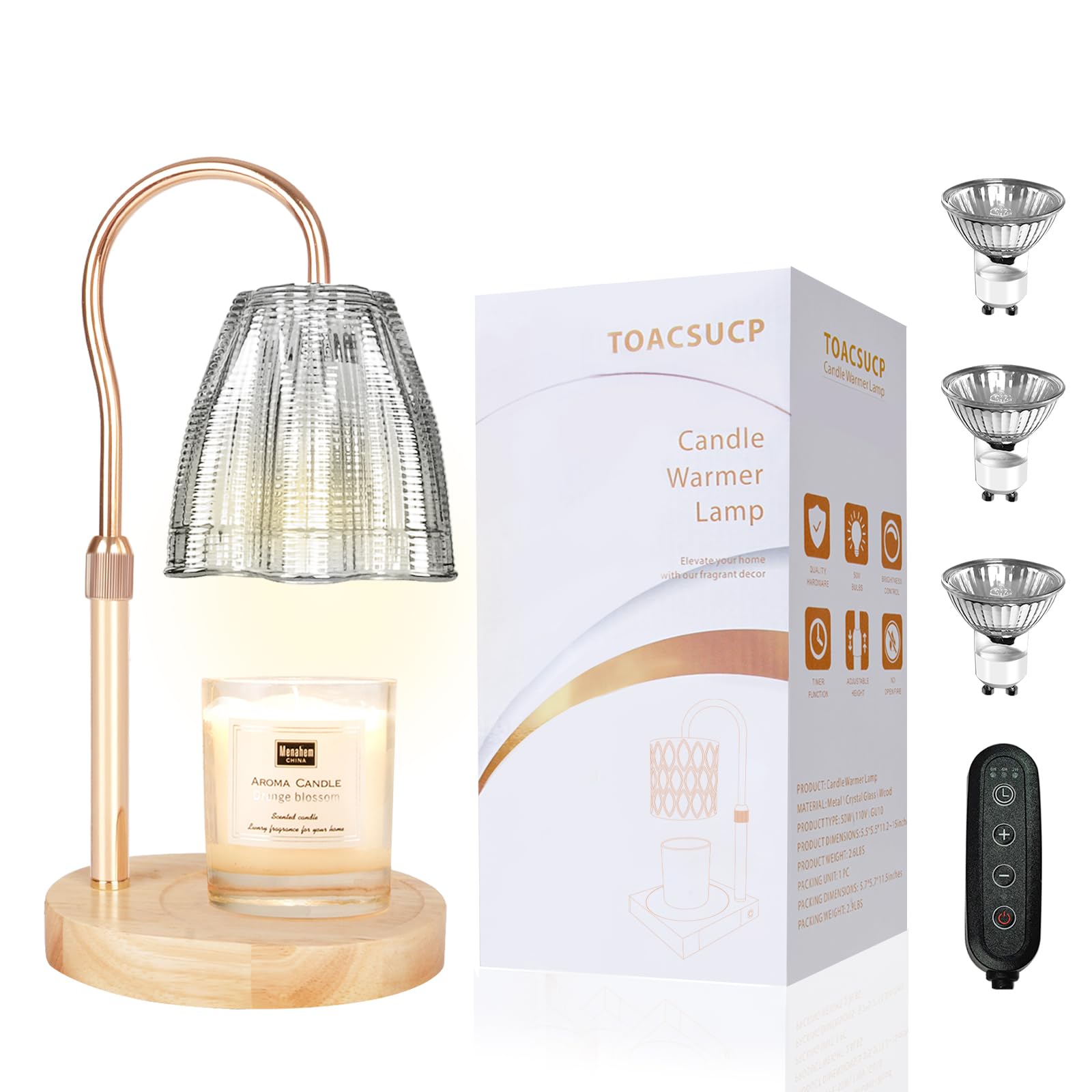 Candle Warmer Lamp with 3 Bulbs, Adjustable Height Dimmable Candle Warmer with Timer, Compatible with Large Jar Candles, Candle Lamp with Charming Gift Box for Her/Him