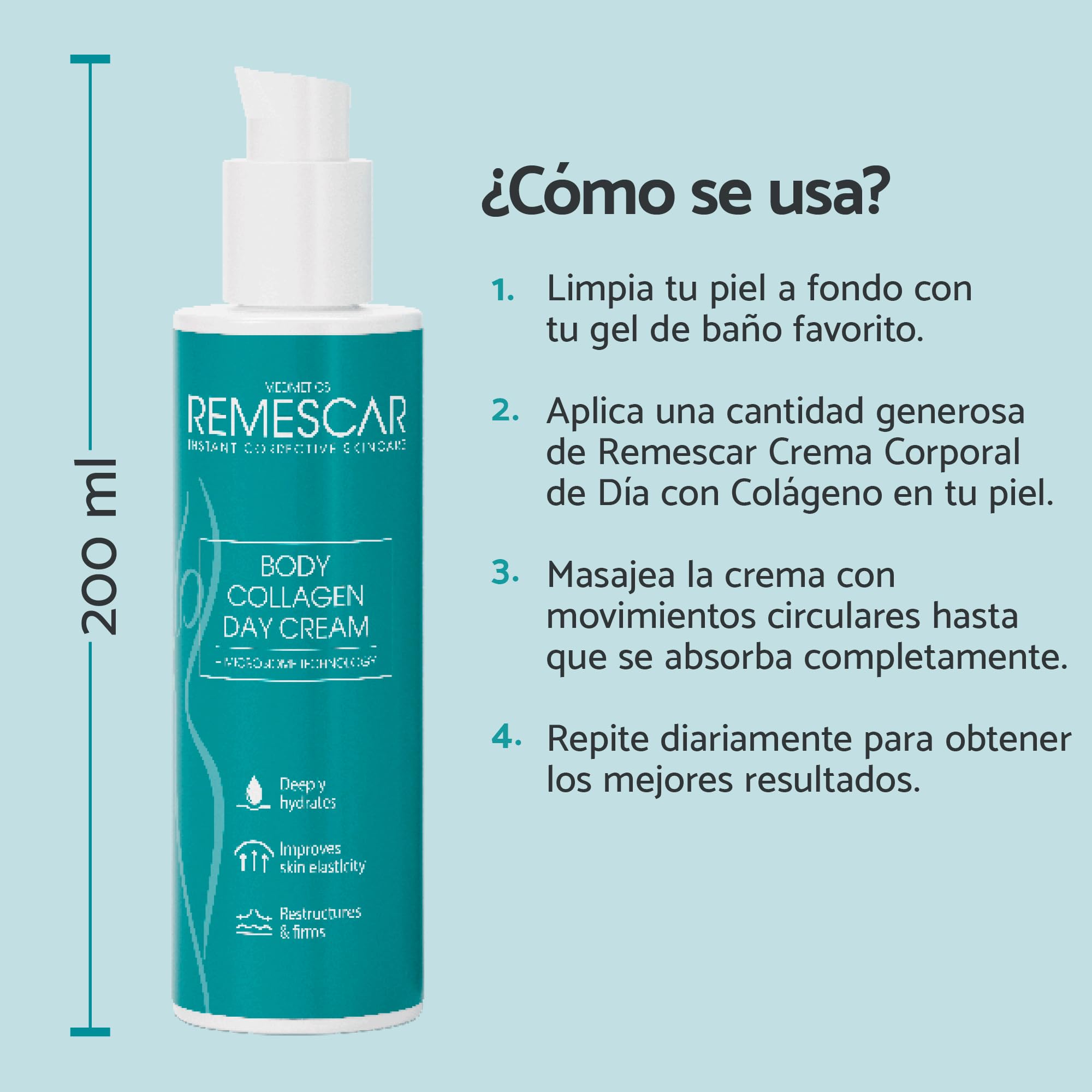 Remescar Collagen Body Crema de Día + Crema Corporal de Noche – Rutina Corporal Antiedad Día y Noche – Hidratación Profunda, Elasticidad y Firmeza – Ácido Hialurónico y Tecnología Microbioma – 200 ml