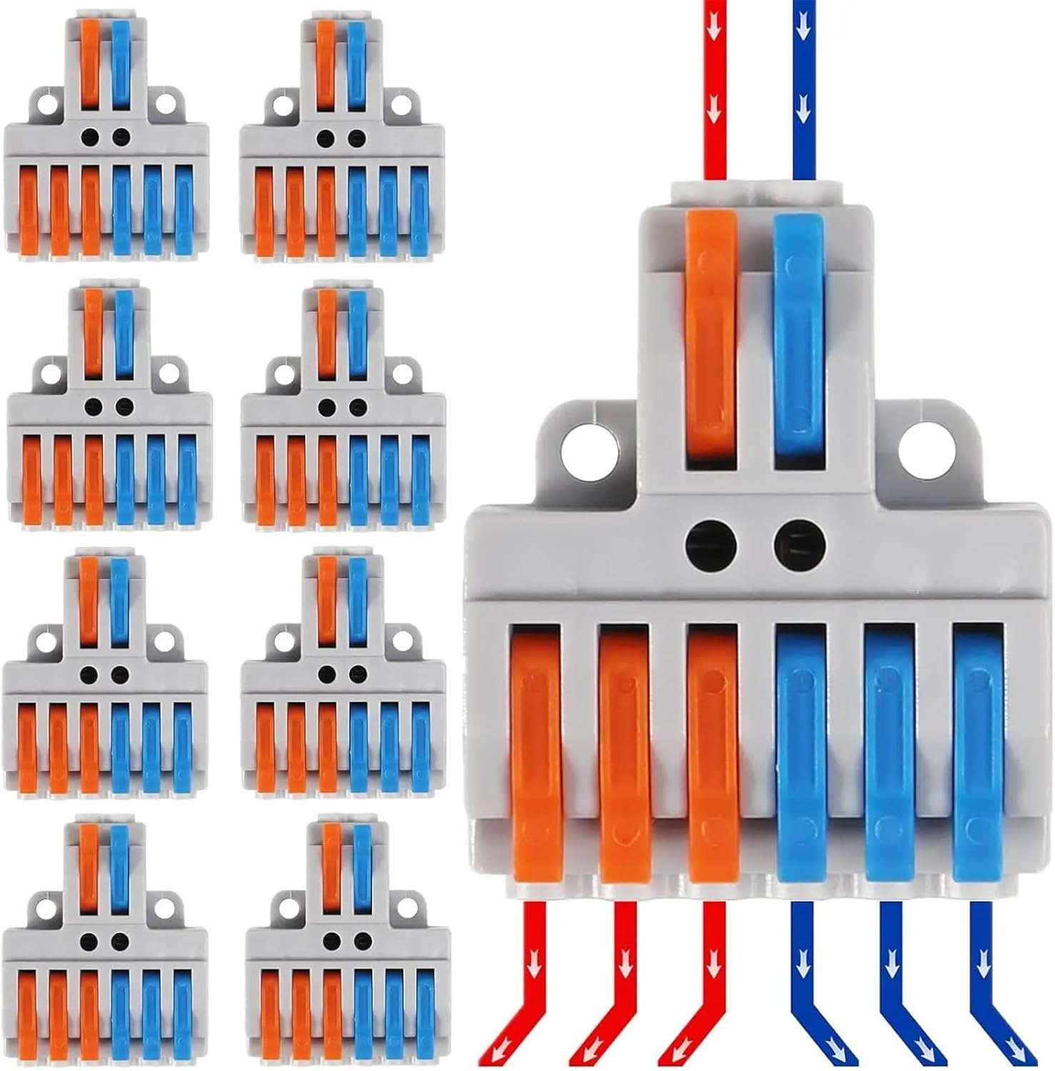 Lever Wire Connectors, 2 In 6 Out Quick Wire Connectors, Electrical Lever Nuts Wire Connectors Push-in Conductor Terminal 10Pcs