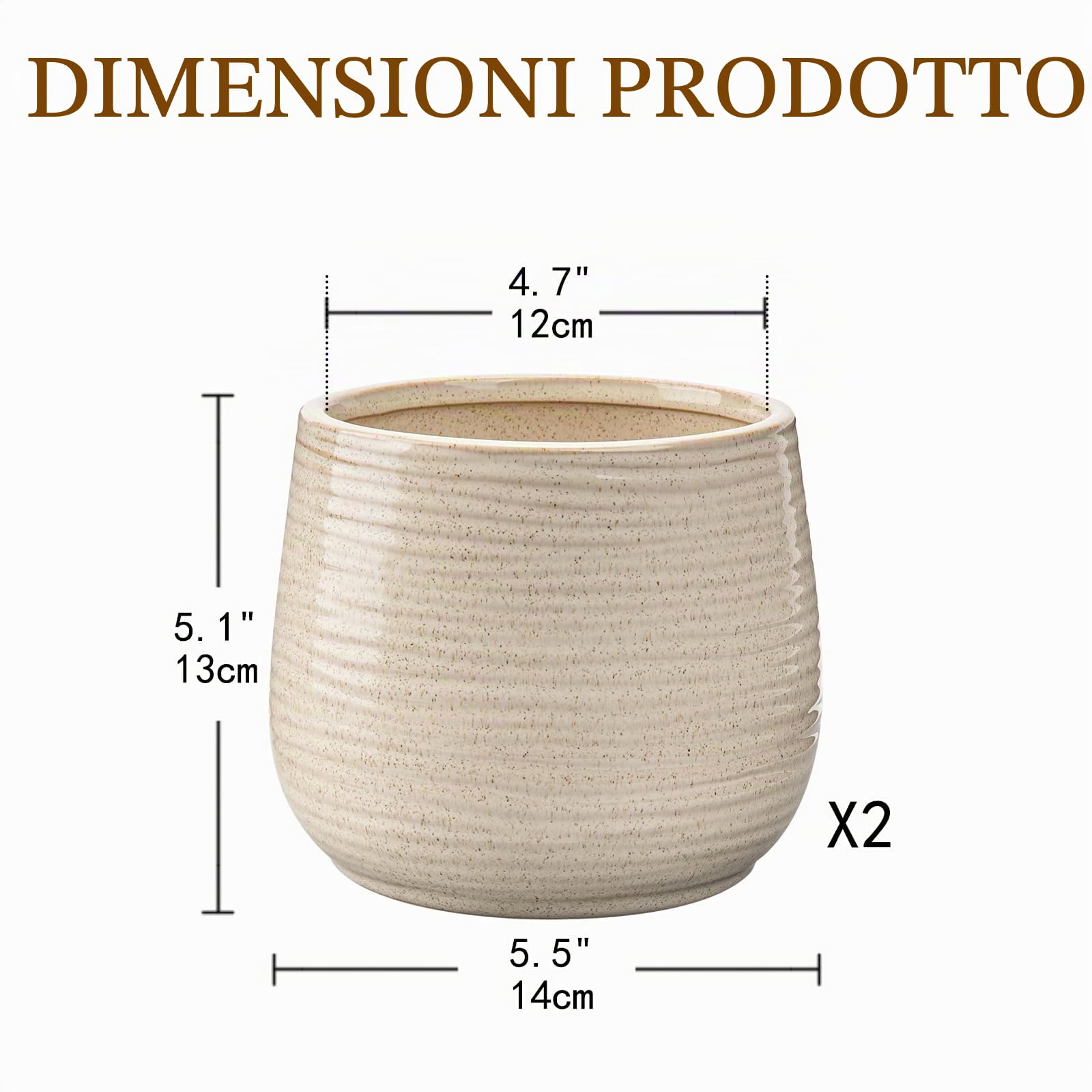 Oairse - Set da 2 vasi da fiori in ceramica, diametro 15 cm, con foro di drenaggio e tappo in silicone per piante da interno, decorazione retrò per set di contenitori da giardino per esterni, smalto