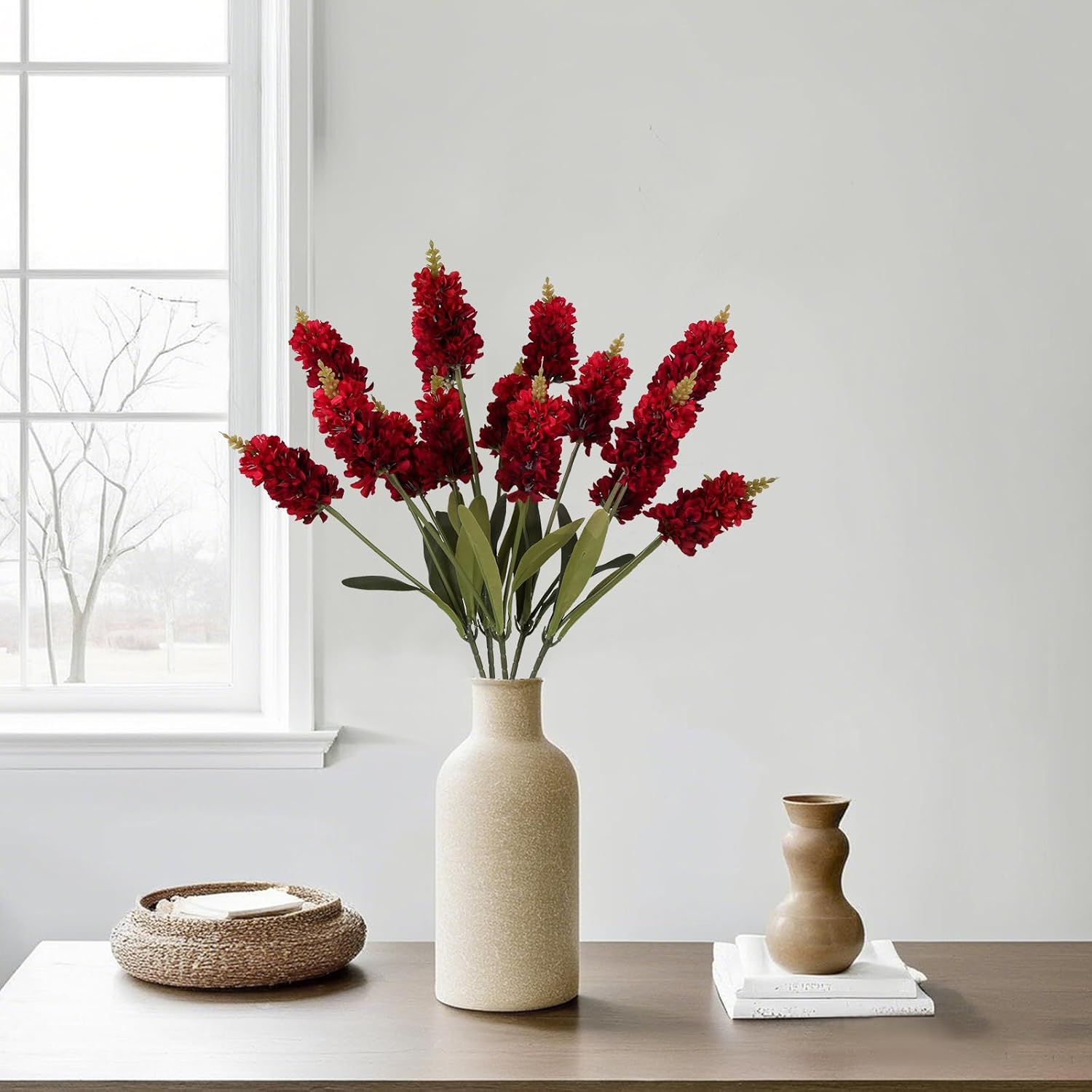 Silk Snapdragon Artificial Flowers 5PCS Red Hyacinth Fake Flowers 34" Long Stem Silk Delphinium Flower for Outdoor Garden Wedding Floral Arrangements Table Centerpiece Party Home Decor(Red) - Image 4