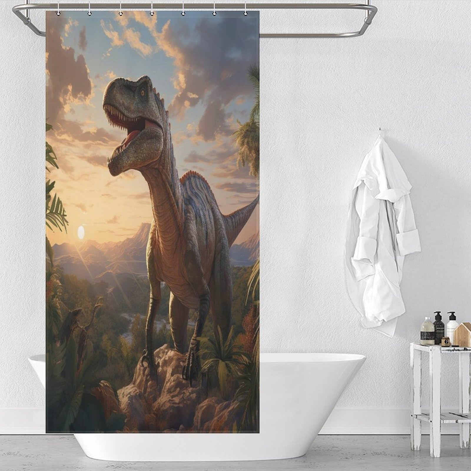 Rideau de douche dinosaure : fini les éclaboussures avec ce tissu imperméable lavable
