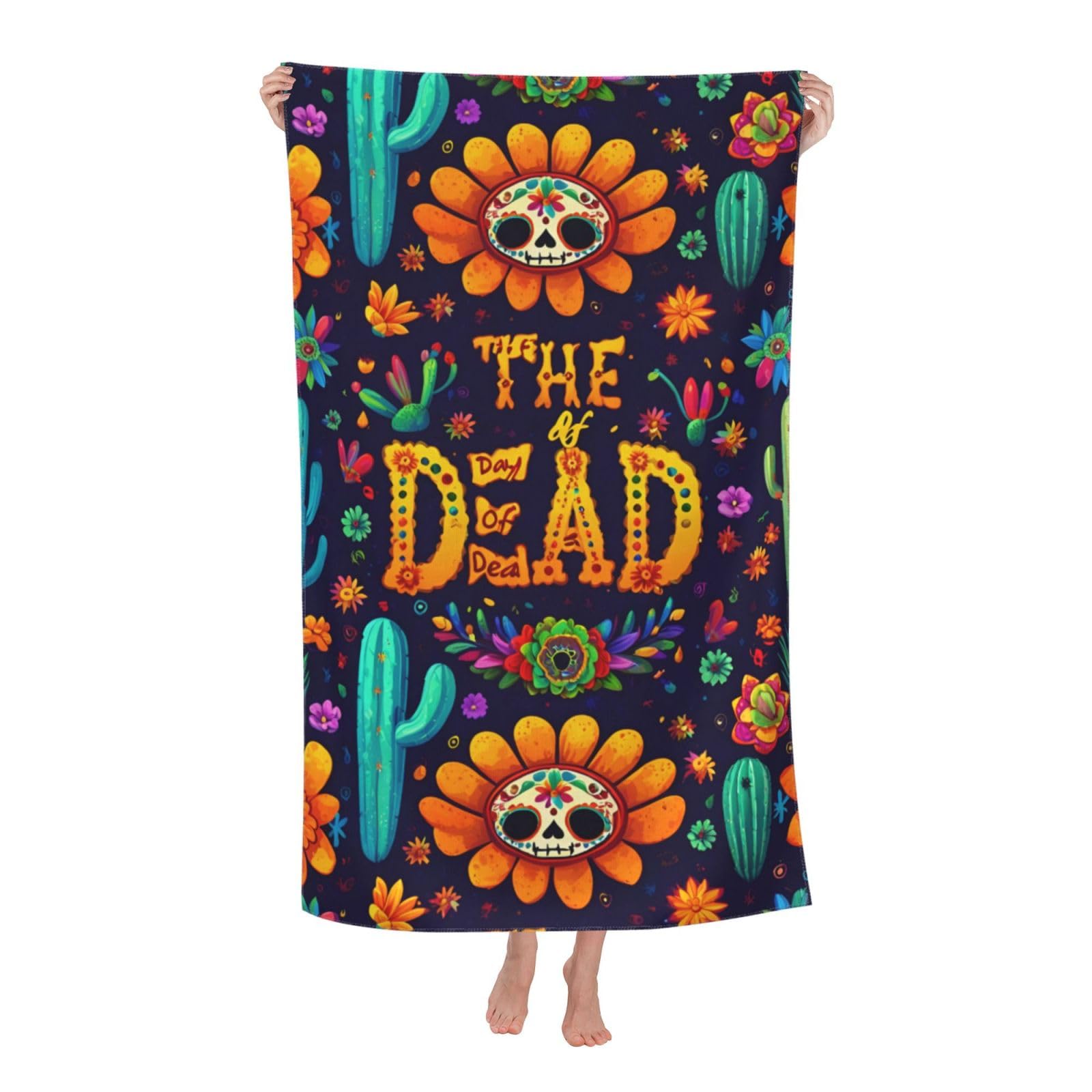 Pojknbv White Rose And Skull Print Oversized Adult Beach Towel Quick-Dry Comfortable Lightweight Travel Pool Camping