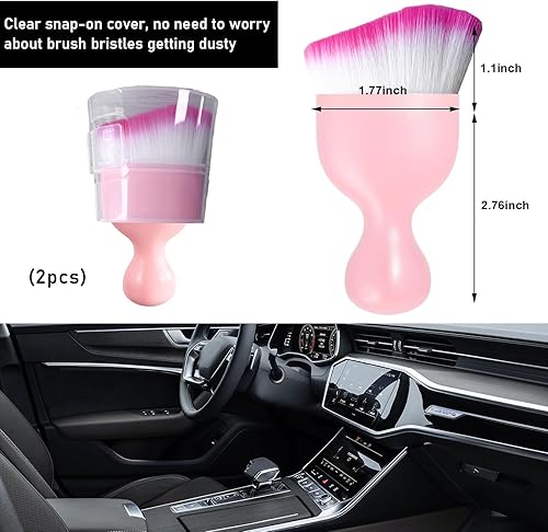 Vista 208 de Ziciner Cepillo de detalles para automóvil, cerdas suaves curvas, colectores de polvo de eliminación automática, tablero universal del vehículo