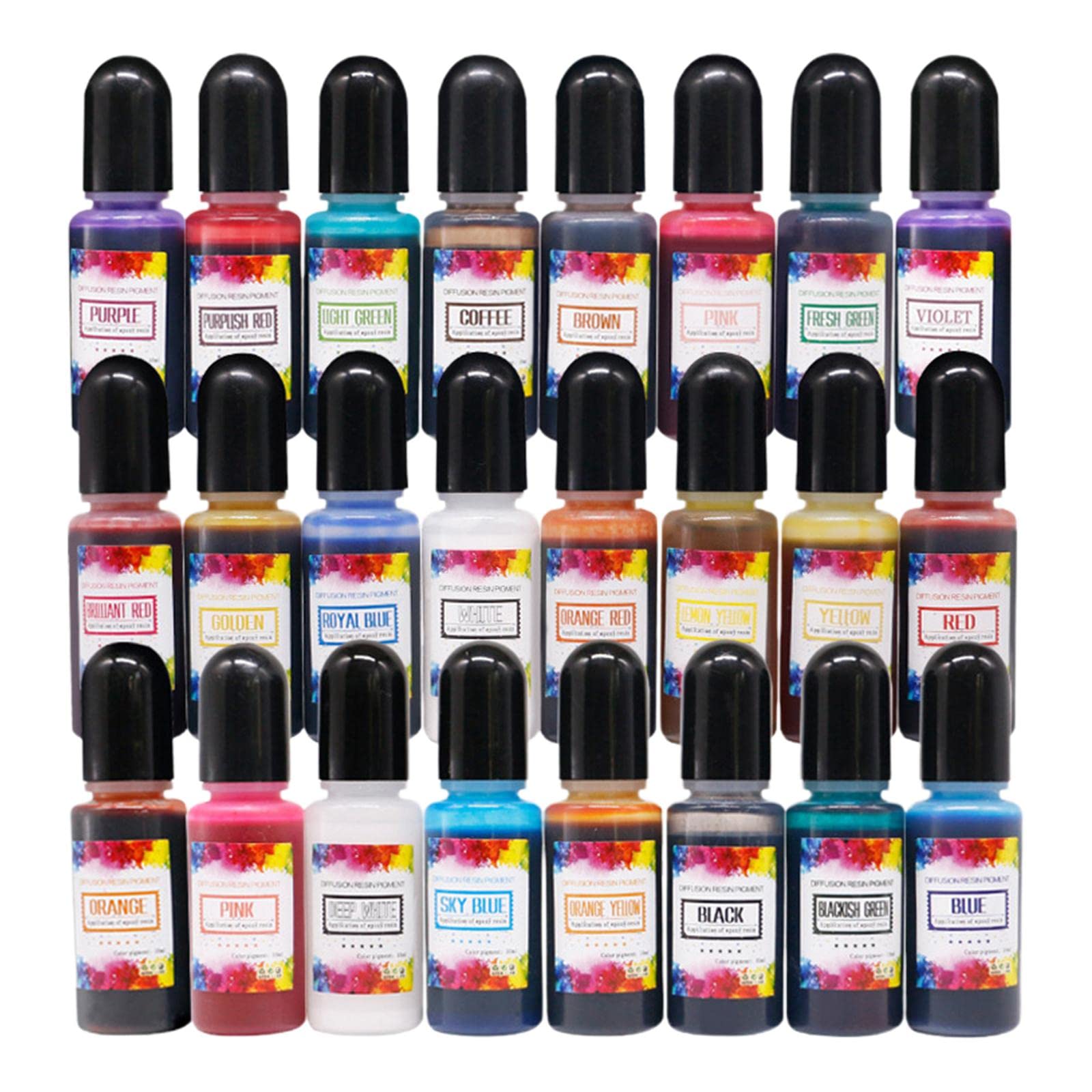 Juego de 3 24 tintas vibrantes de resina epoxi, pigmento de 10 ml, para hacer vasos y álbumes de recortes