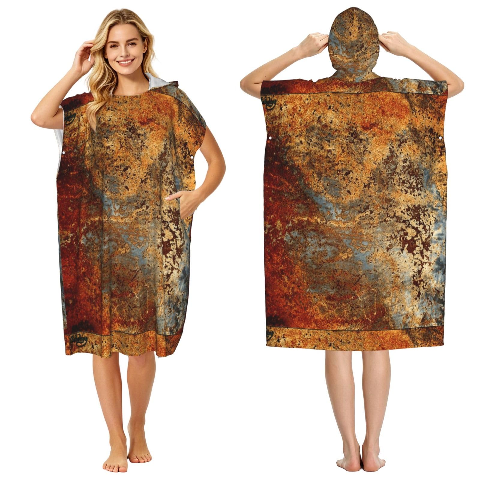 Poadnly Brown Rust Colorful Metal Rusty Steel Iron Structure, Adult Hooded Beach Towel 90 x 110 cm,Changing Bath Robe, Surf Poncho Towel For Women Men