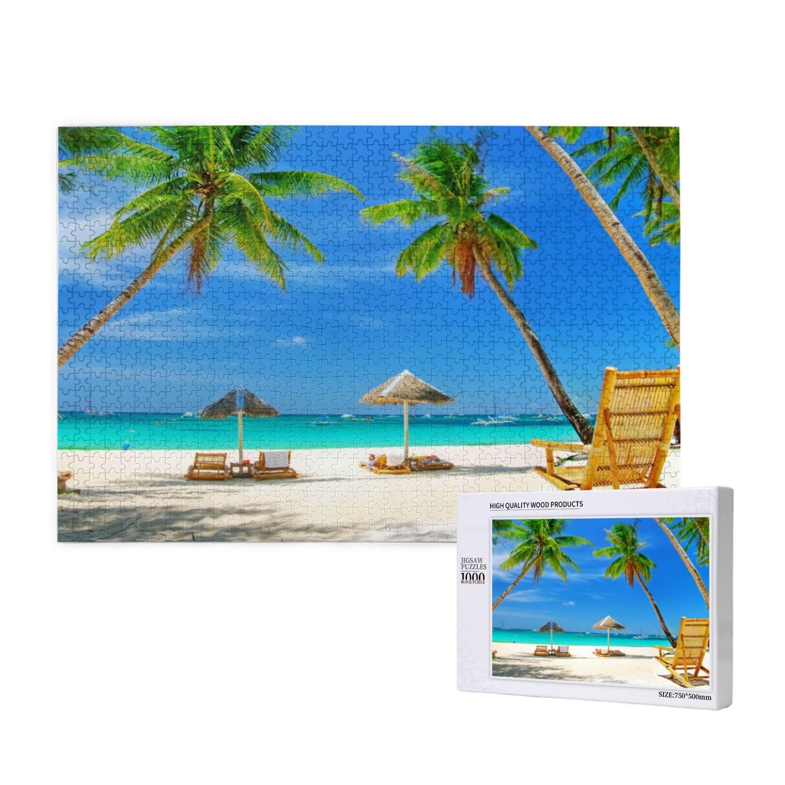 Gioco di puzzle per adulti, puzzle impegnativi, puzzle da 1000 pezzi, paesaggio marino con spiaggia