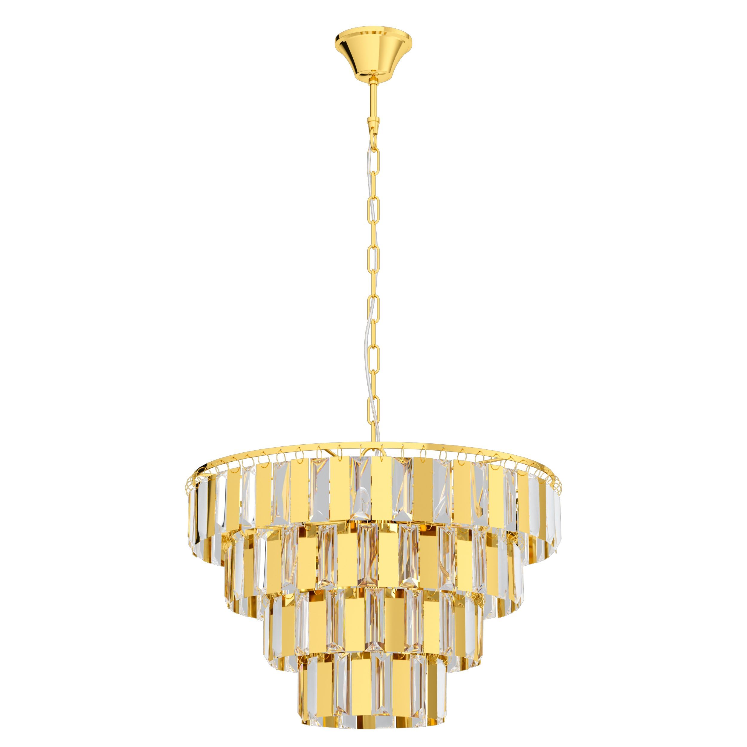 EGLO Erseka Pendant Light, 7-Bulb Modern, Elegant, Pendant Light Made of Steel in Brass and Crystal in Clear Dining Table Lamp, Living Room Lamp Hanging with E14 Socket, Diameter 48.5 cm