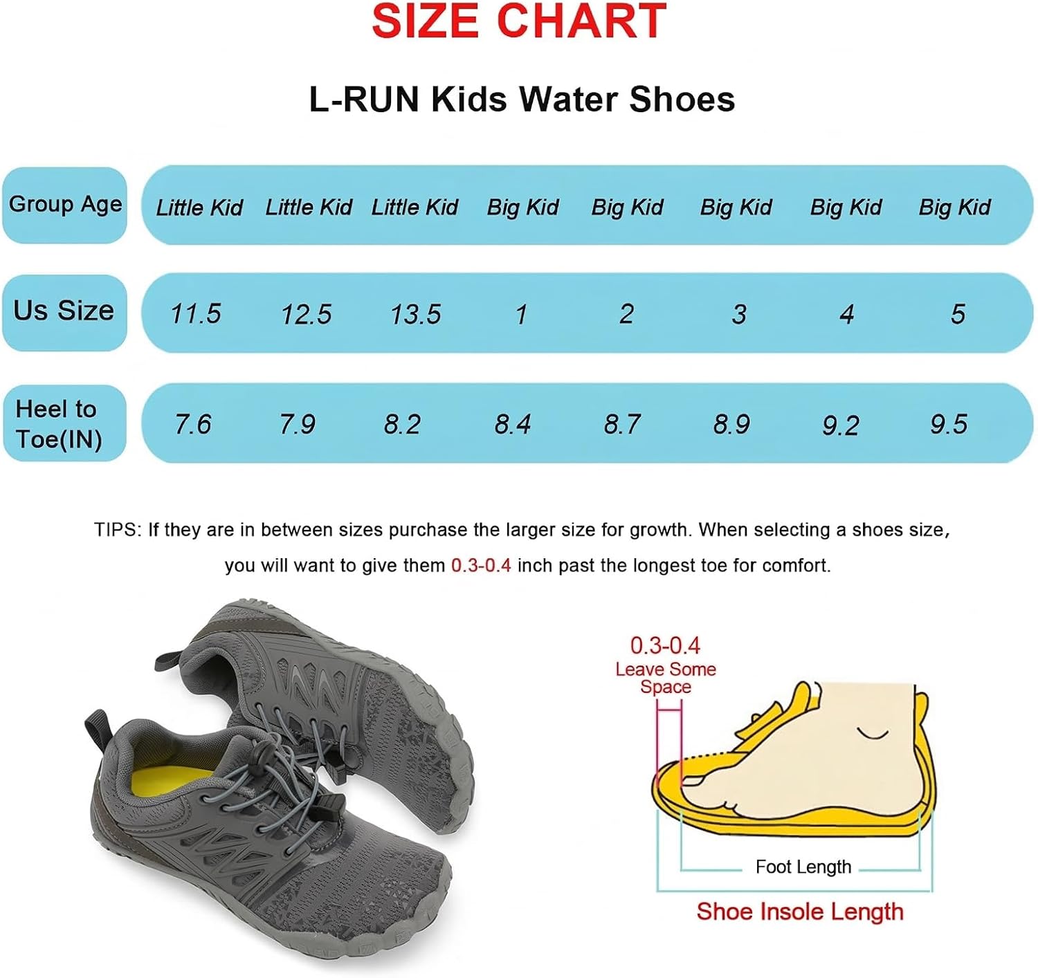 L-RUN Kids Water Shoes Quick Dry Boys Girls Barefoot Shoes for Beach Pool Sand Non-Slip Outdoor Athletic Walking Sneaker