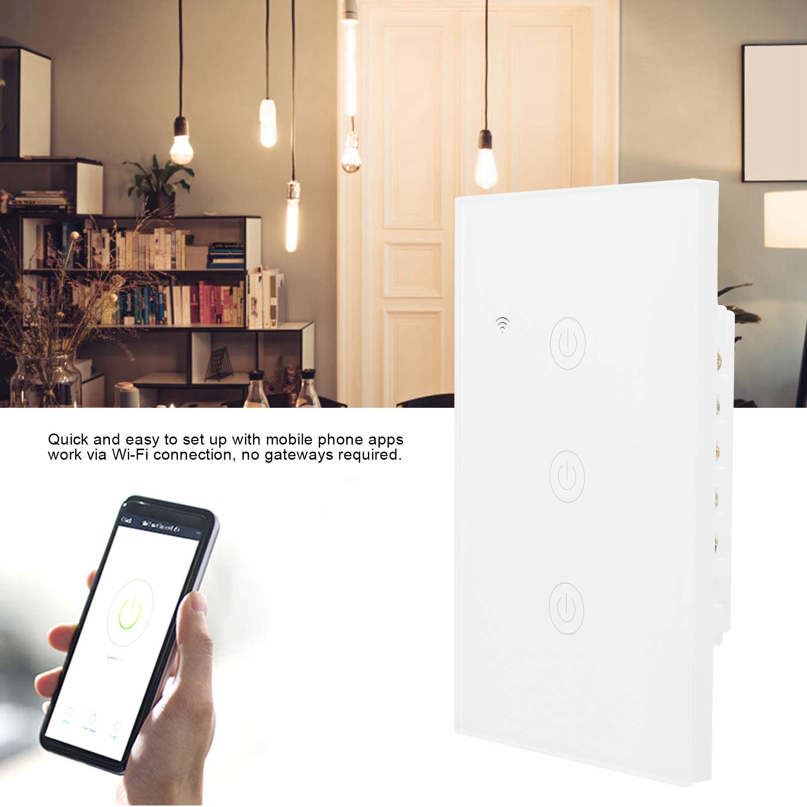 Interrupteur intelligent WiFi 3 canaux avec télécommande ON OFF 100 240 VAC Commande vocale Fonctionne avec la maison pour les appareils d'éclairage domestique 94 V0 Blanc ignifuge