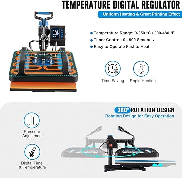 SmarketBuy 8 in 1 Heat Press, Heat Press Machine 12x10 inch, T Shirt Pressing Machine Slide Out Design,Multifunction Heat Press Transfer Machine Sublimation Combo for T-Shirt/Hat/Mug/Plate