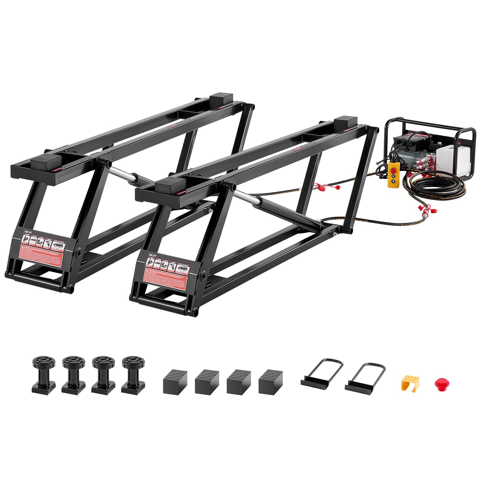 VEVOR Pont Élévateur Capacité 3175,1 kg, Lève-Voitures Réglable sur 3 Niveaux, Hauteur de Levage de 74,8 cm, avec Télécommande, Verrouillage Automatique, 4 Patins en Caoutchouc et 4 Colonnes, Garage