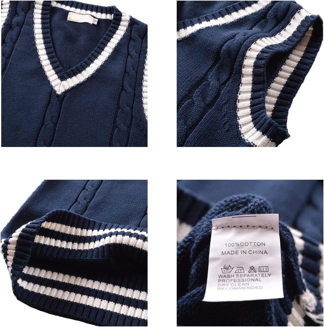 Women’s V Neck Sweater Vest School Uniform Solid Color Sleeveless Knit Sweaters Pullover Tank Tops - Image 4