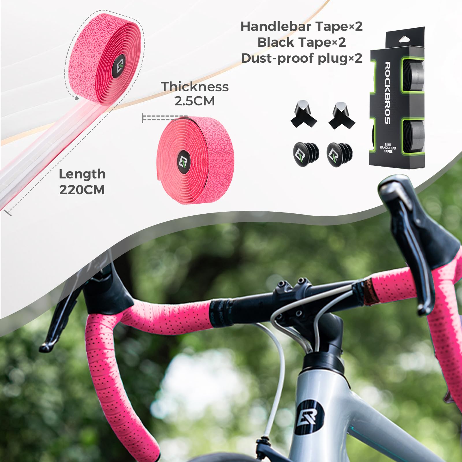 ROCKBROS Nastro Manubrio Bici Corsa 2 Pezzi, Nastro Bicicletta per Manubrio MTB Strada Gravel Antiscivolo Antiurto Accessori Bici 220 * 3mm, EVA, Arancione