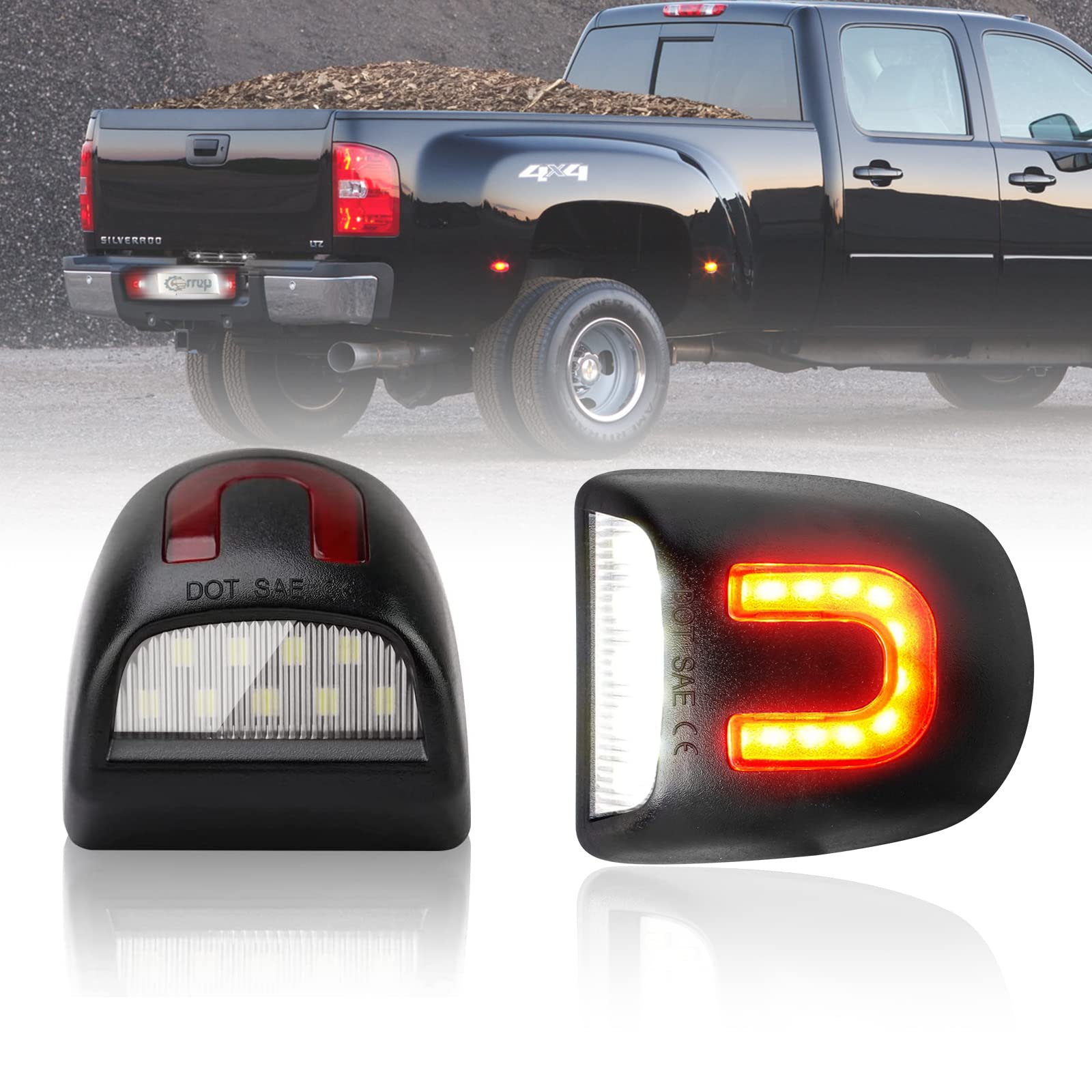 Carrep LED License Plate Light Assembly Tag Light,U Style Compatible with Silverado Suburban Tahoe Sierra 1500 2500 3500 HD Escalade EXT, 2 Pack(6500K WHITE+U Red)