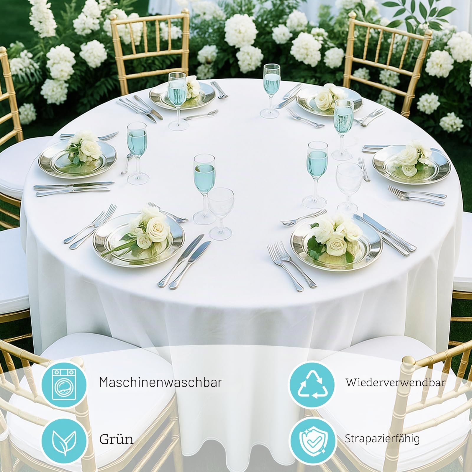 EMART Runde Tischdecke Weiß 6 Pack, 304cm Tischtuch White Round Tablecloth | Polyester, Stain, Resistant, Washable, Hochzeit Dekoration, Wedding, Party, Banquet