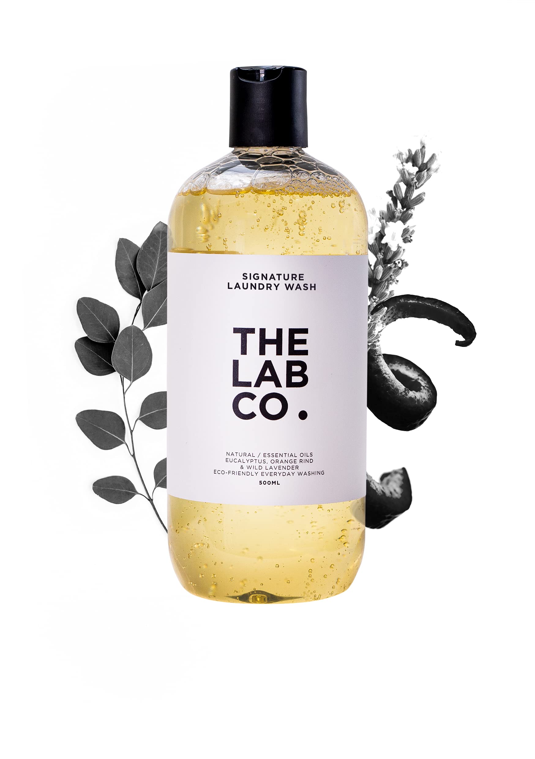 The Lab Co. Signature Laundry Wash 500ml for machine and hand washing. Scented with lavender and orange rind. Non-Bio and Non-Toxic. For up to 32 washes.