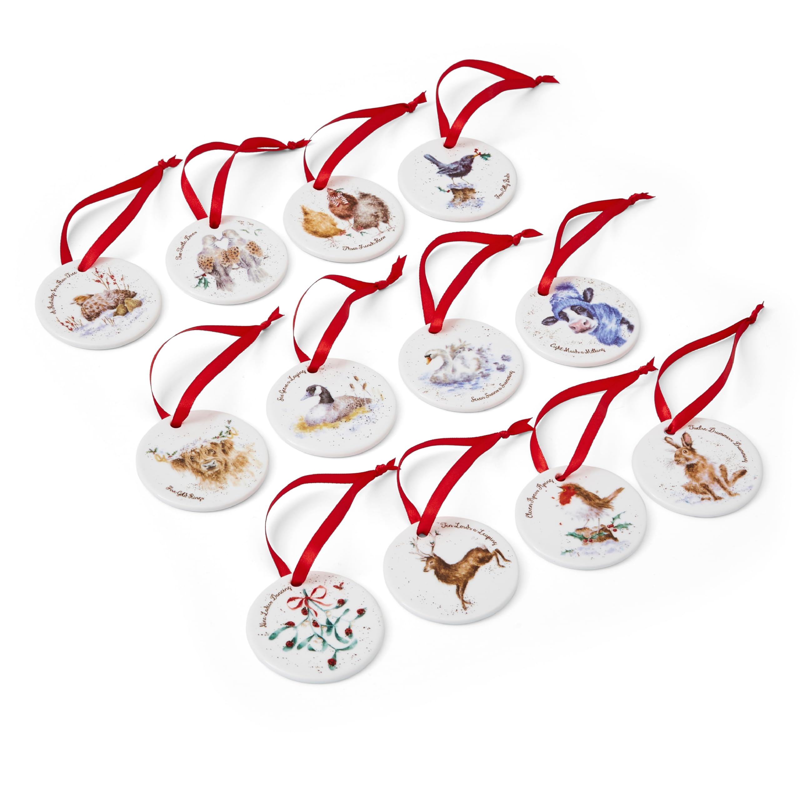 Royal Worcester Wrendale Designs 12 Christmas Decorations