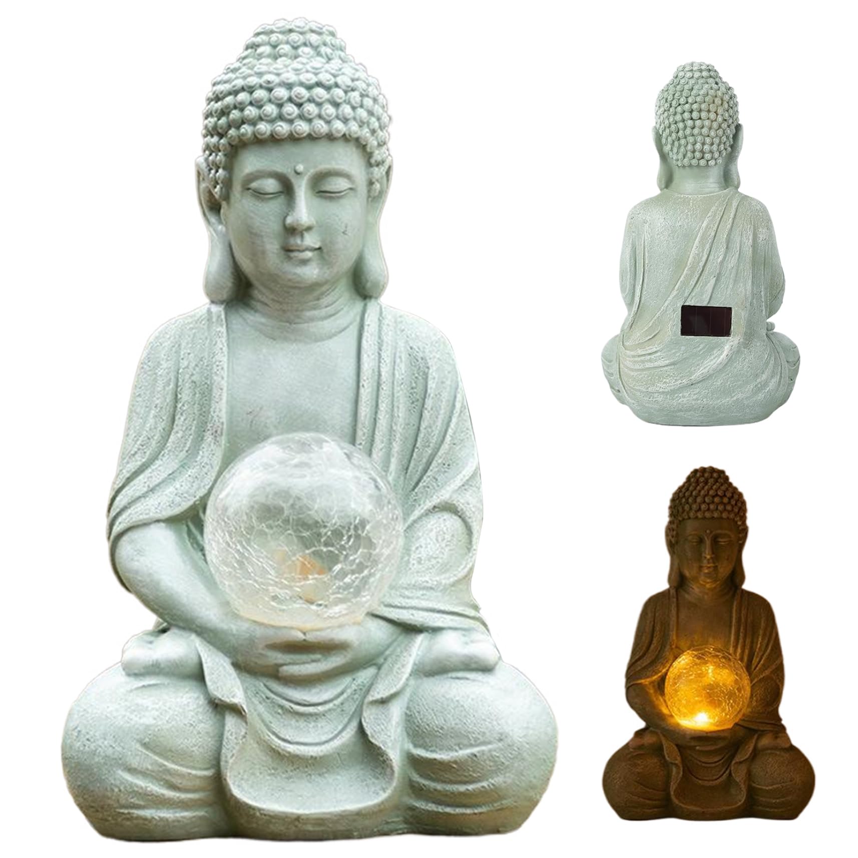 Estatua de Buda para decoración al aire libre, LED impermeable a prueba de sol, figura de jardín de Buda con energía solar, ideal para decoración de meditación en jardín, patio o césped, inauguración
