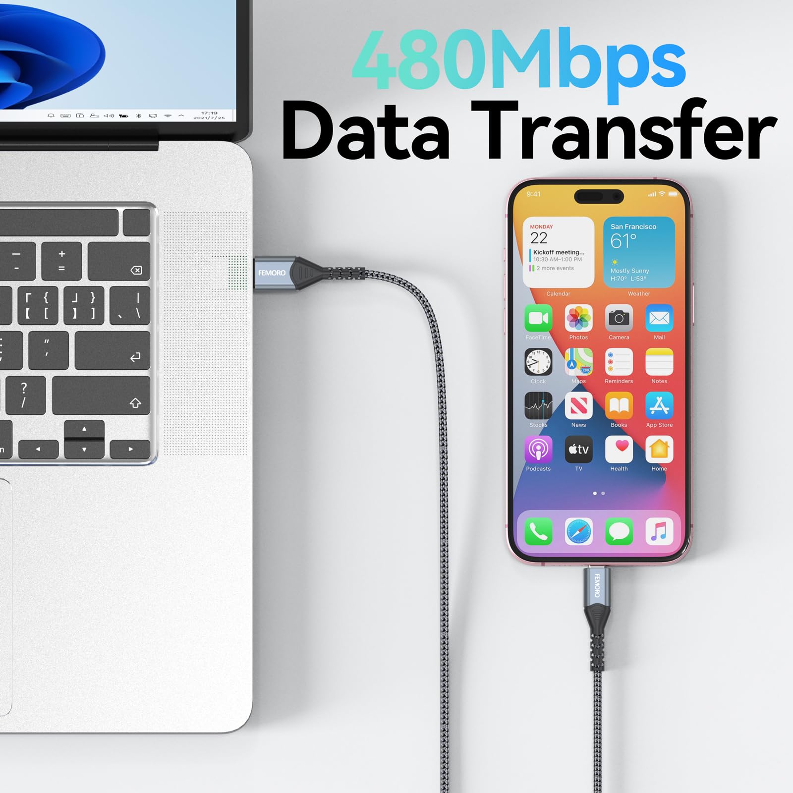 FEMORO Cavo USB C da 3 m, confezione da 10, 60 W, ricarica rapida da USB A a USB C, cavo extra lungo USB2.0 di tipo C per sincronizzazione dati intrecciato per iPad, iPhone15, telefoni Android, Galaxy