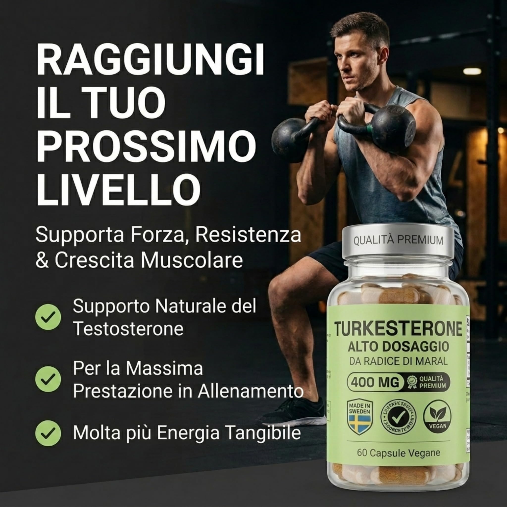NOOP Turkesterone 400 mg, Integratore Testosterone Uomo, Booster Massa Muscolare e Forza – Radice di Maral, Vegano, Prodotto in Svezia – 60 Capsule