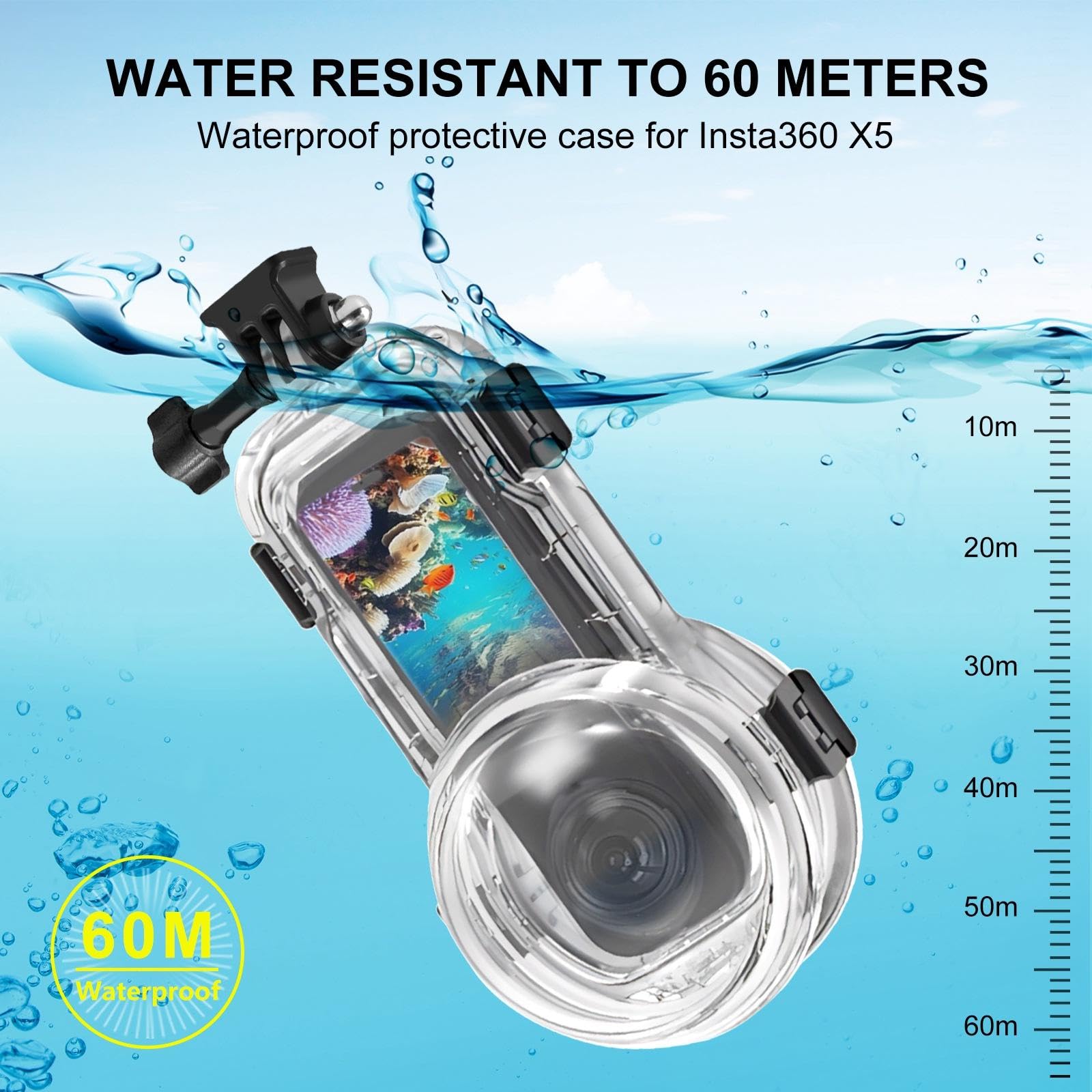 PULUZ Custodia subacquea impermeabile per Insta360 X5, profondità subacquea fino a 60 m Insta 360 X5, custodia impermeabile per immersioni, snorkeling, nuoto