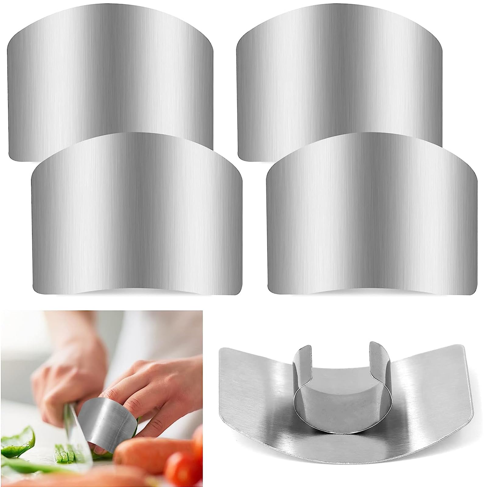 4 Pieces Stainless Steel Finger Guards for Cutting Food, Protector for Dicing and Slicing in Kitchens