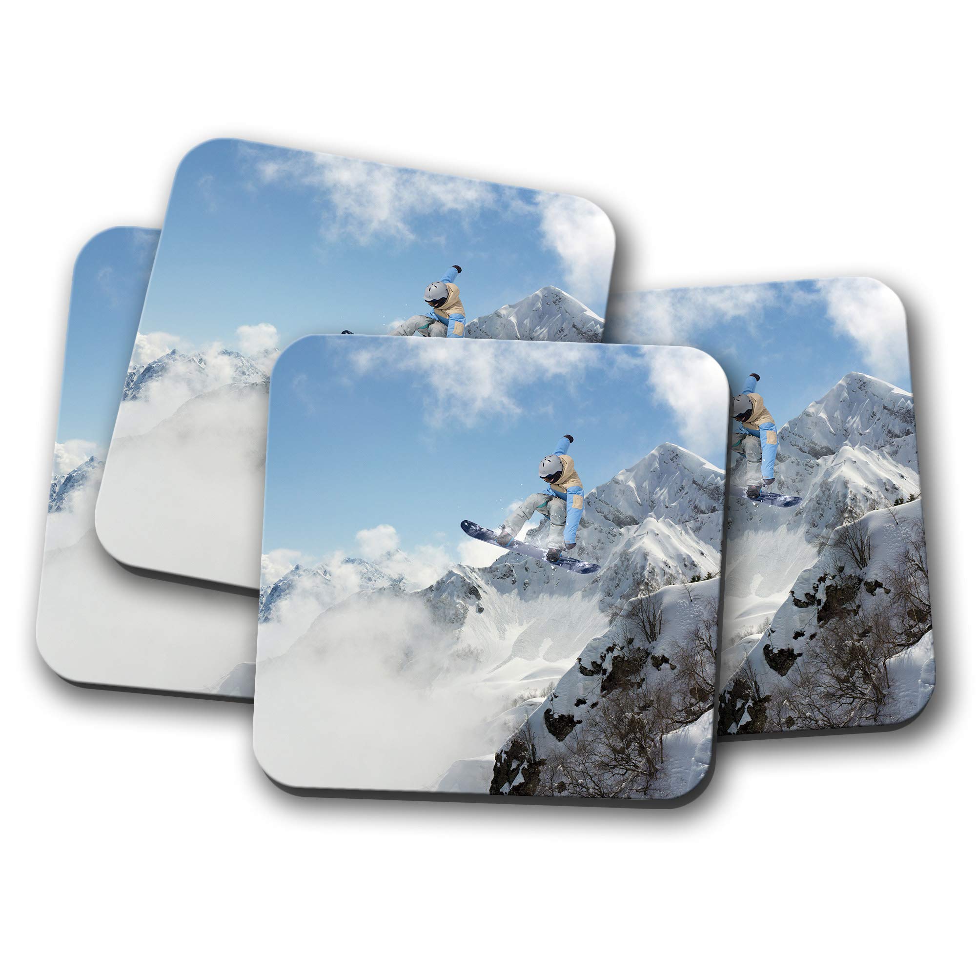 Destinationvinyl Multicolor 4 Set - Snowboarder Drinks Coaster - Mountain Snowboard Ski #8422