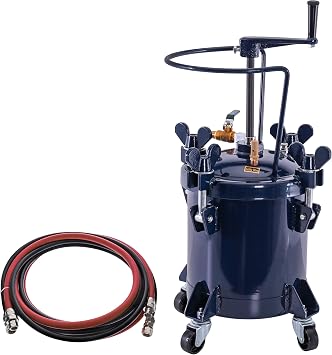 TCP Global Commercial 2.5 Gallon 10 Liters Spray Paint Pressure Pot Tank with Manual Mixing Agitator with Master Elite Series 12 Foot Air and Fluid Hose Assembly Set with Fittings