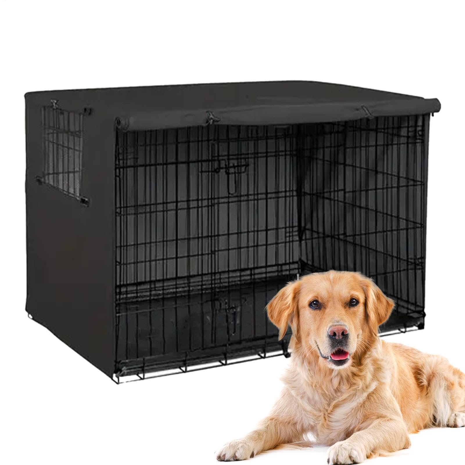 Pet Cage Cover, Heavy Duty Dog CrateCover, Oxford Dog KennelCover, Windproof Waterproof Pet CrateCover, Breathable Mesh Window for Dogs and Cats, Indoor Outdoor Kennel Cover