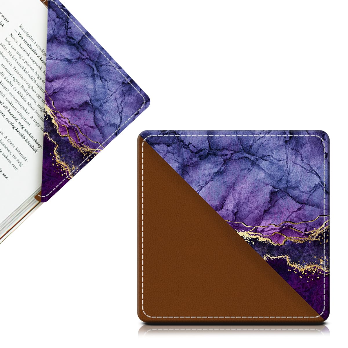 Niedliche Leder-Lesezeichen, lustiges Dreiecks-Lesezeichen, Buchzubehör zum Lesen von Buchliebhabern, unzerbrechliche Seitenmarkierungen für Damen und Herren, luxuriöser violetter Marmor