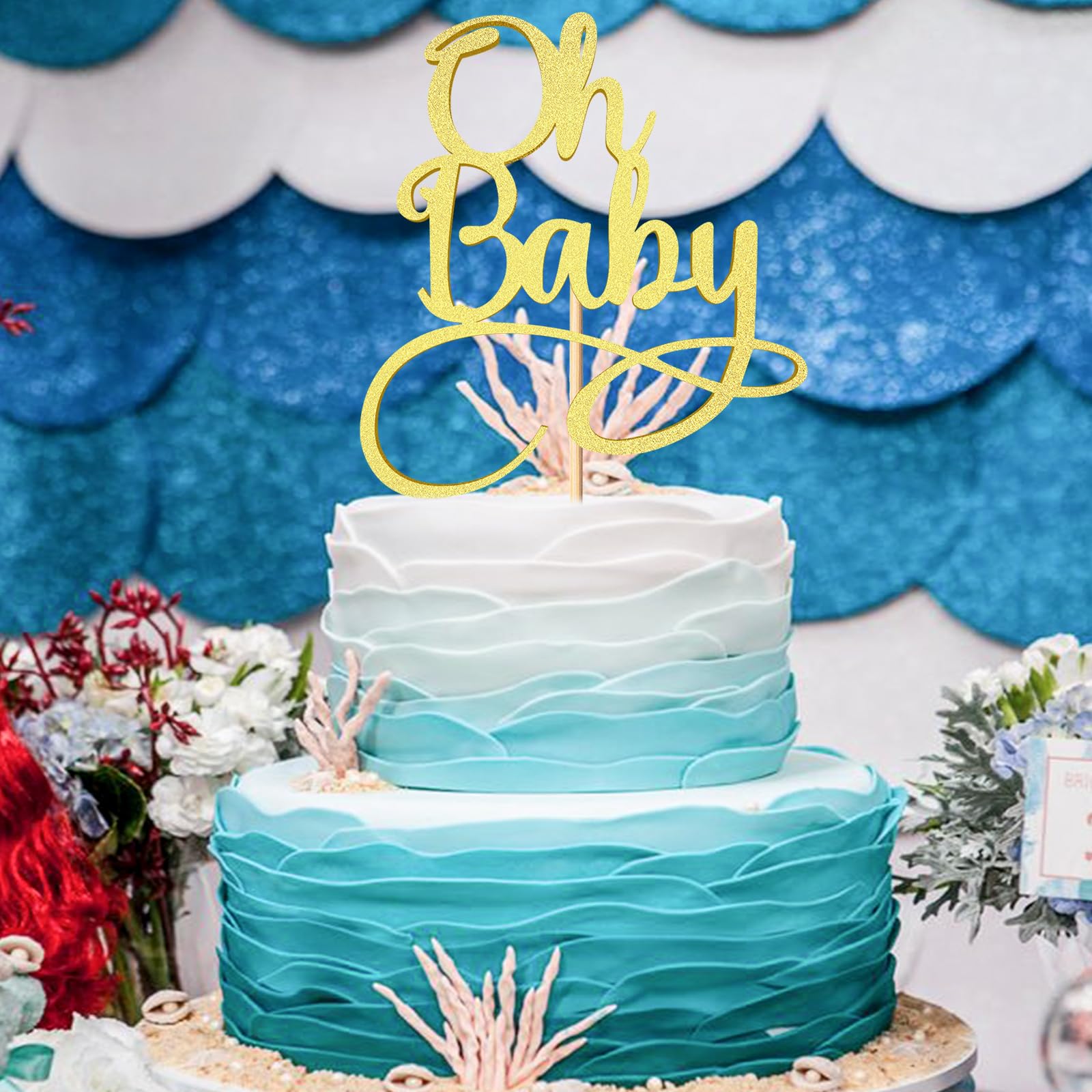 Oh Boy Kuchenaufsatz Gold – Gender Reveal Party, Babyparty, Kuchen-Deko, Aus Glitzerkarton