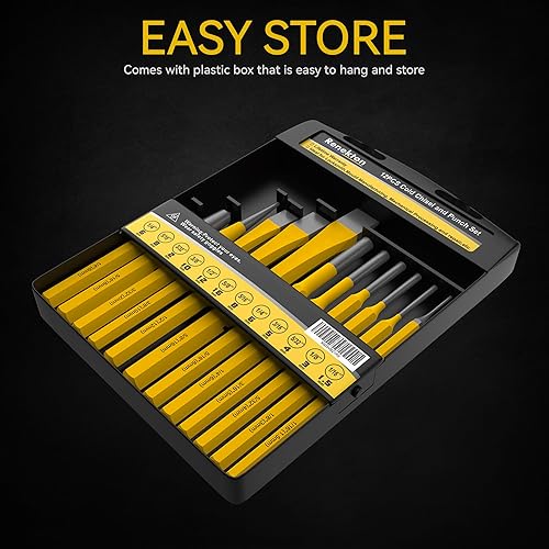 Miniatura 3 de Renekton Juego de punzón y cincel, incluye punzón cónico, cinceles fríos, punzón central, 12 piezas