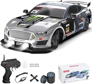 Dollox Remote Control Car 1/16 Scale RC Drift Car 2.4GHz 4WD High Speed 18+KM/H Vehicle with LED Lights and Spray, Extra Drifting Tires Racing Vehicle Toys Birthday Gifts for Adults Boys (Silver)