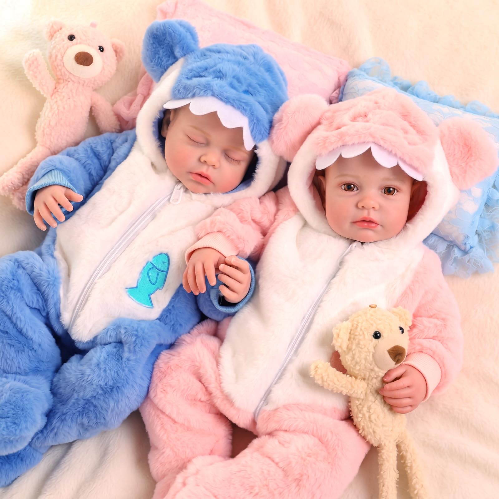 BABESIDE Reborn Baby Dolls Twins: 20 inch Vinyl Realistic Baby Doll with Cloth Body, Sleeping&Smiling Baby Girl Toys Reborn Dolls, Lifelike Baby Doll with Accessories, Toys for 3+ Year Old Girls Gifts